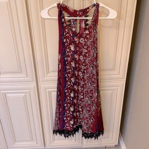 Burgundy Floral Dress with Lace Bottom